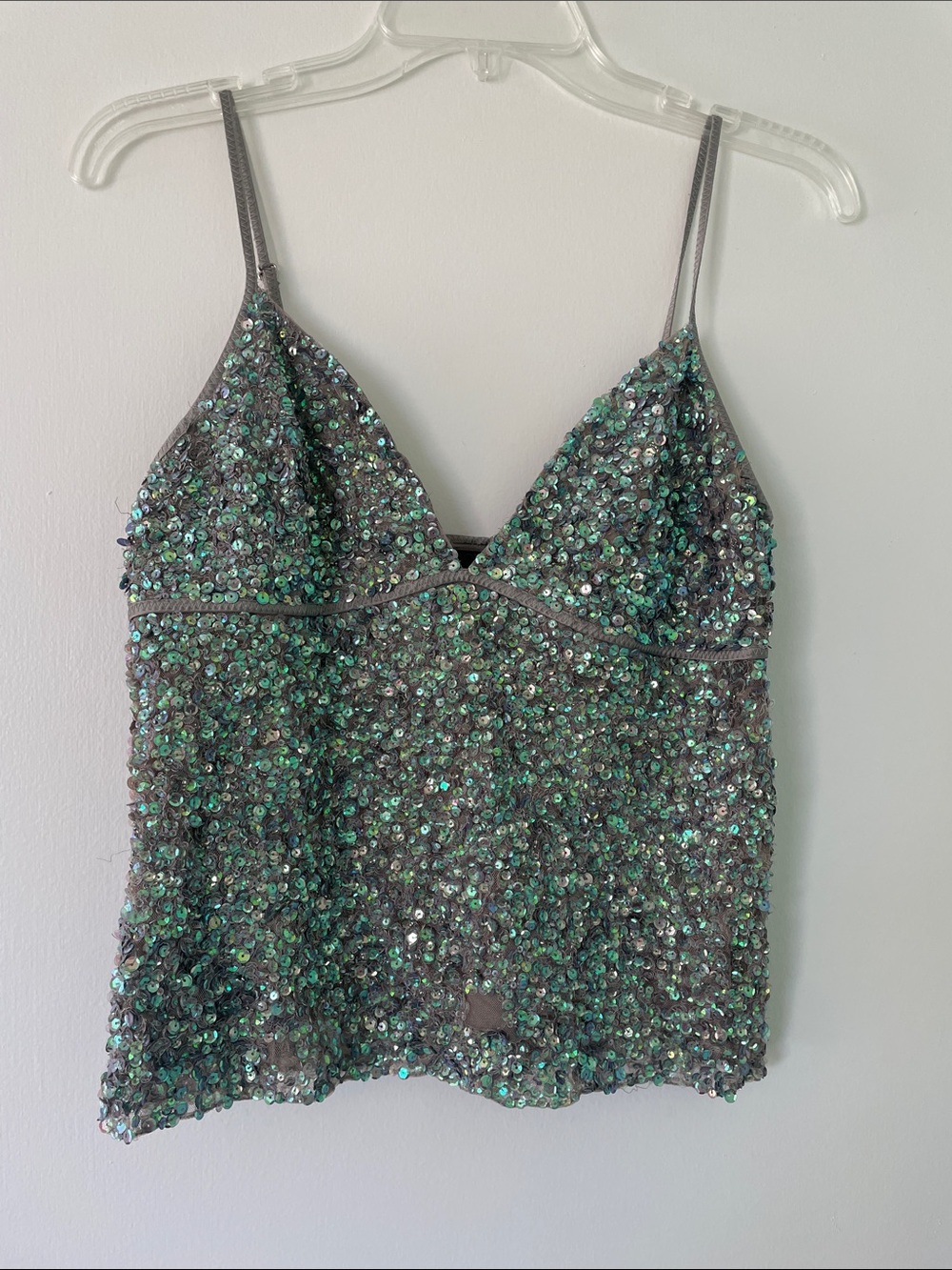 Victoria's Secret Silver Cami with Green Iridescent Sequins